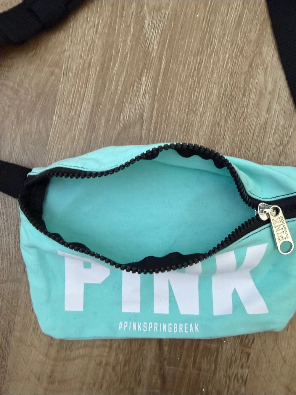 PINK Victoria's Secret Mint Canvas Crossbody Bag with Black Strap
